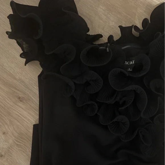 Xscape Evenings Wire Trim Off the Shoulder Black Sheath Dress - Picture 9 of 9